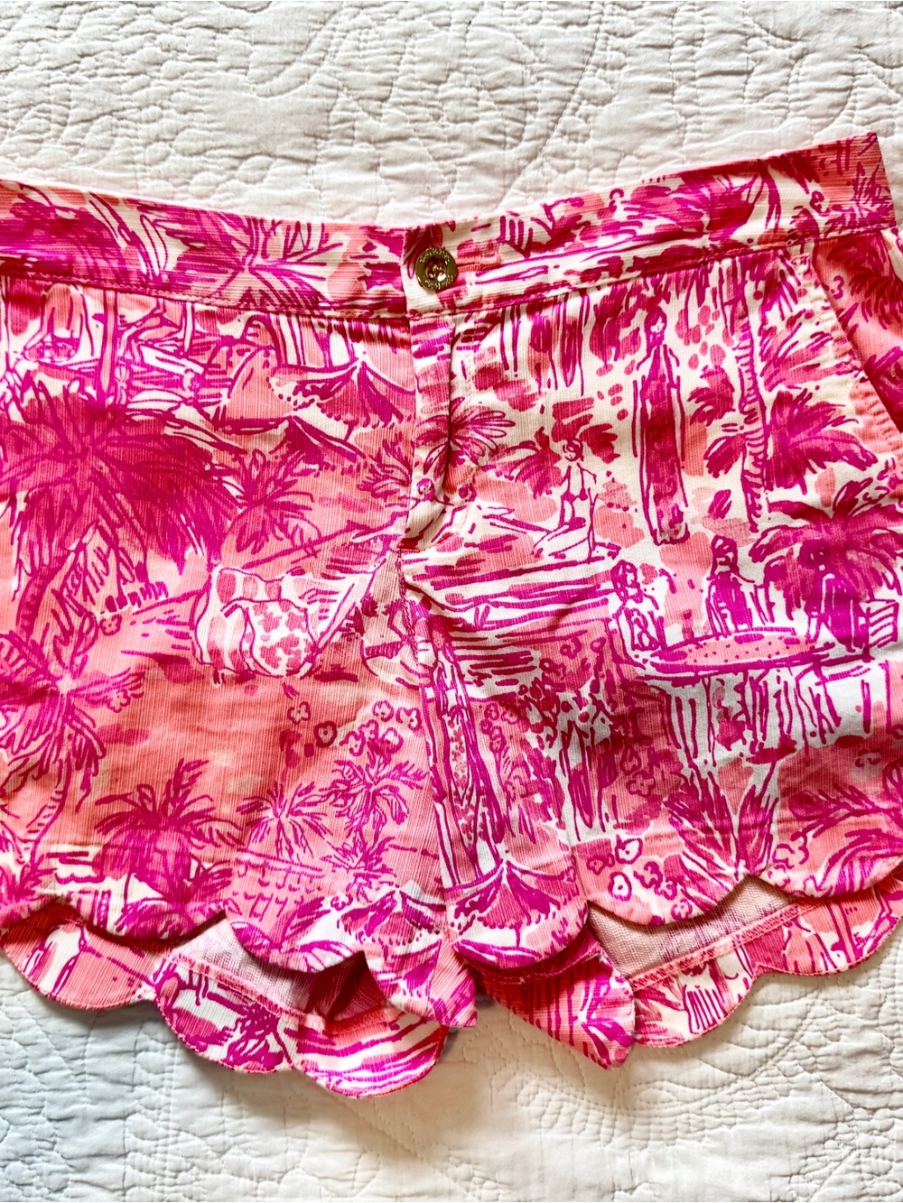 Lilly Pulitzer Pink Tropical Scalloped High-Waist Shorts
